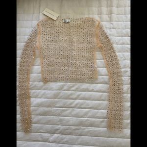 *NWT* pearl and rhinestone sheer crop top sz S